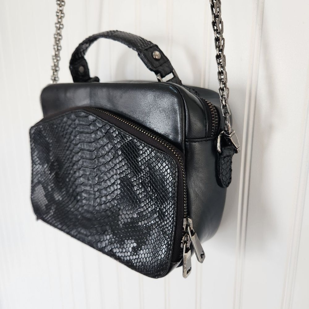 TALLULAH Mini Riley Black Snake Print Crossbody Purse - Picture 6 of 10